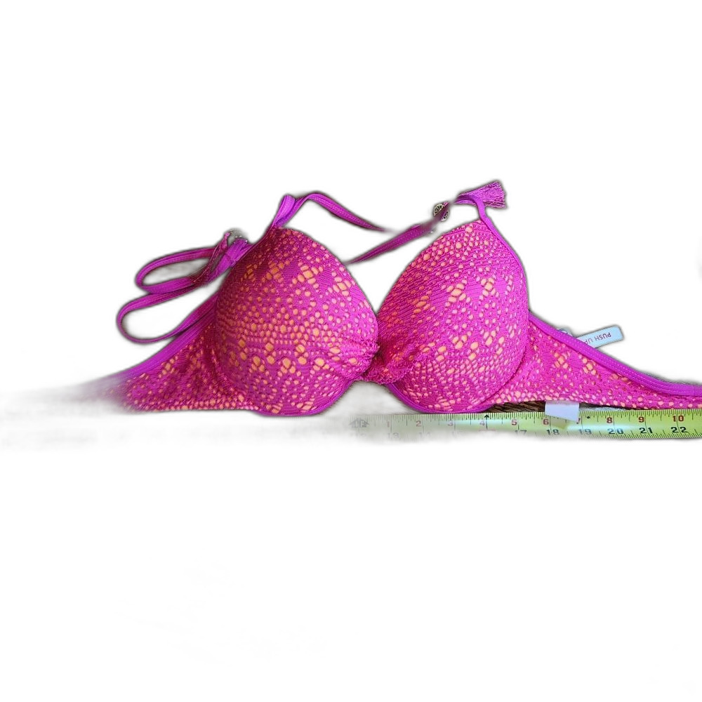 NWOT BONGO Junior M Bikini Top “Coachella Cool”‎ Pink/Orange Crochet Halter Swim
